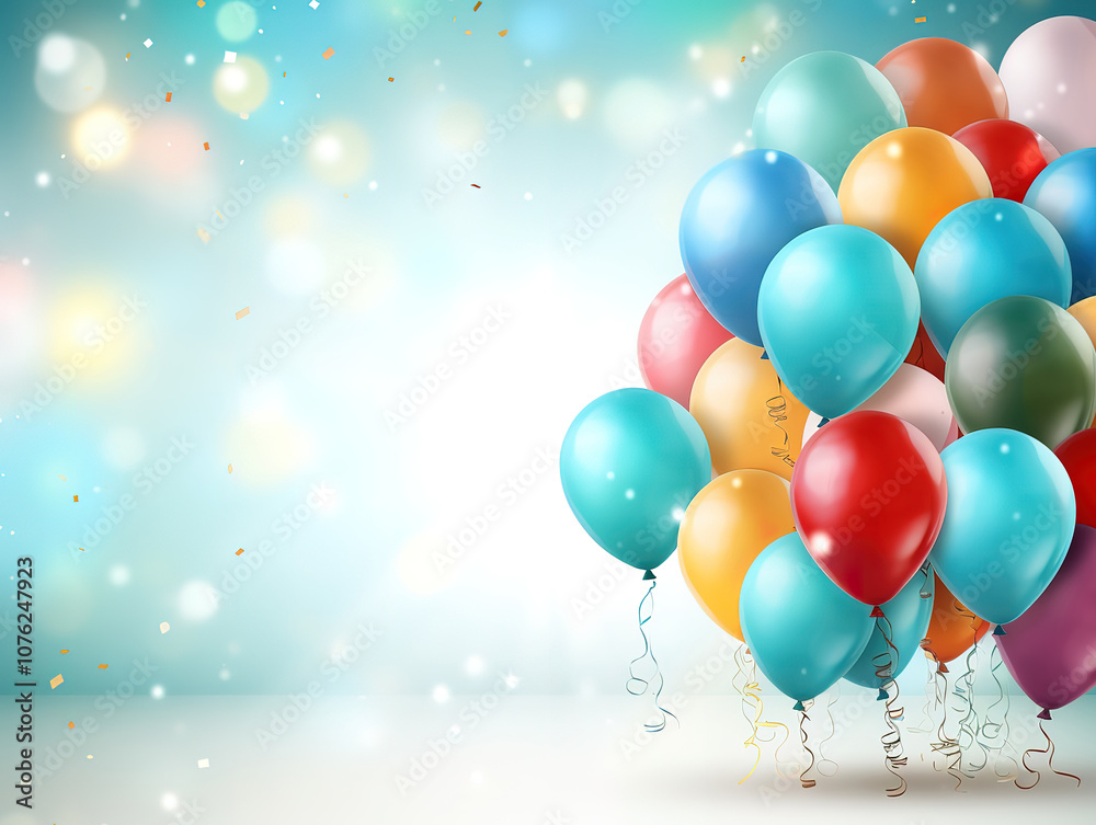 Birthday Party Background: Vibrant Realistic Balloons Template for Posters and Celebratory Banners Birthday Party Background: Vibrant Realistic Balloons Template for Posters and Celebratory Banners