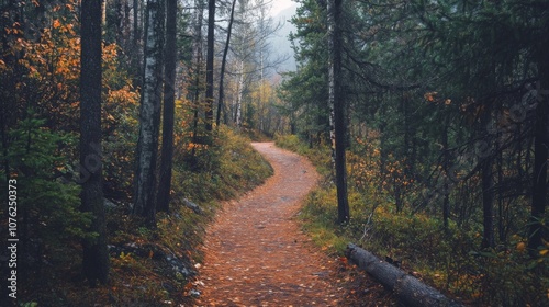 Winding Forest Path with Fallen Leaves