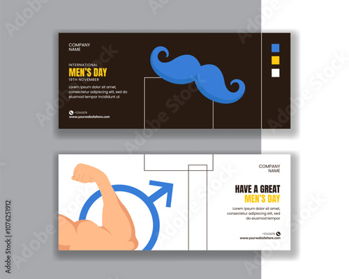 Happy International Men's Day Horizontal Banner Template with Flat Cartoon Illustration