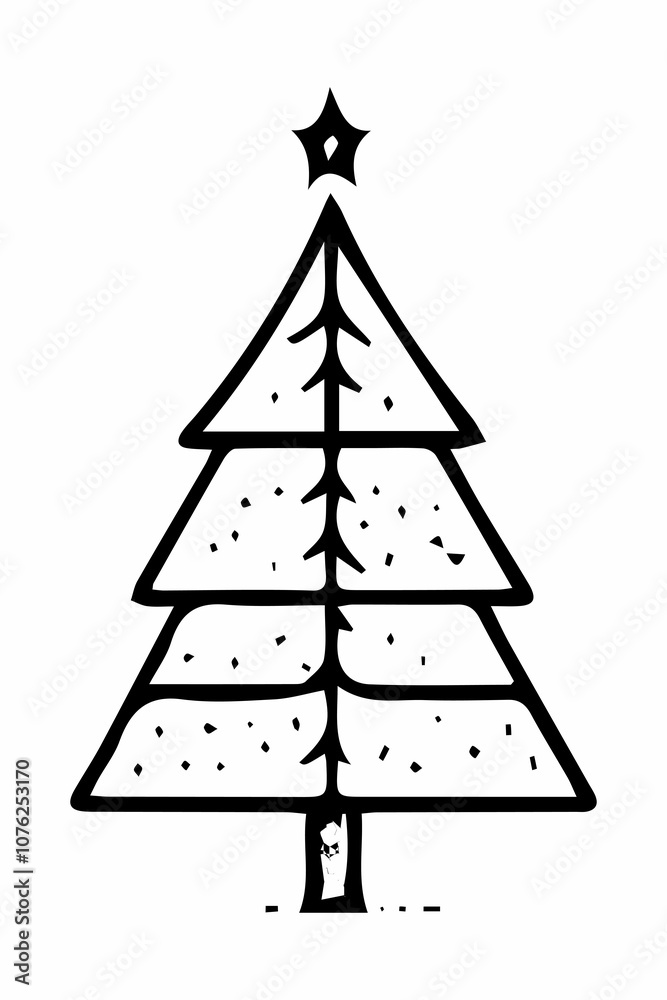 Fototapeta premium Christmas tree, black and white illustration