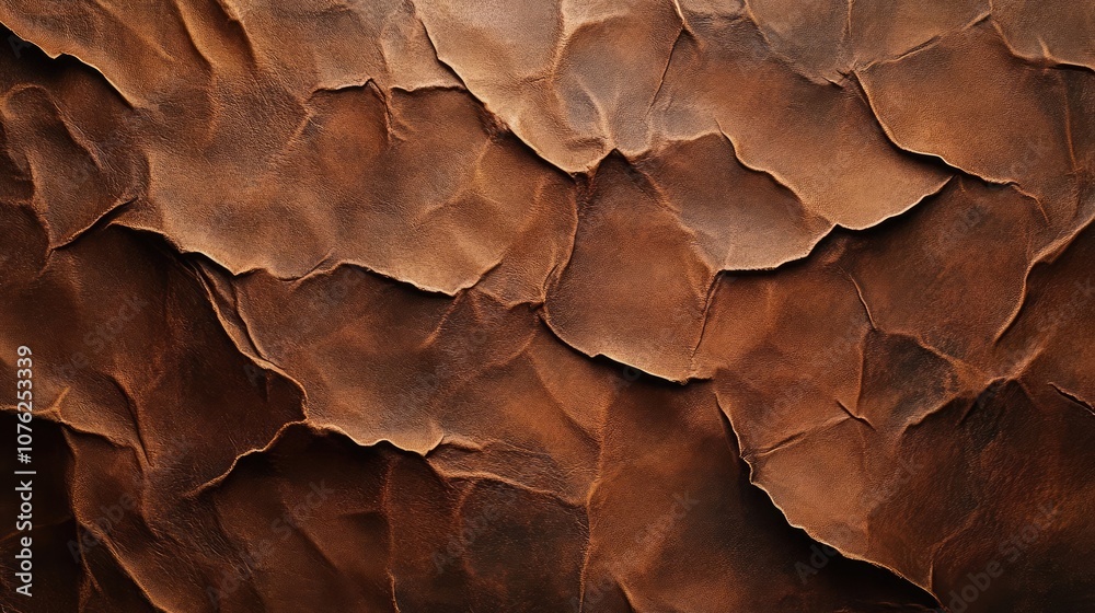 Close-up of textured brown leather, showing its intricate folds and creases. Close-up of textured brown leather, showing its intricate folds and creases.