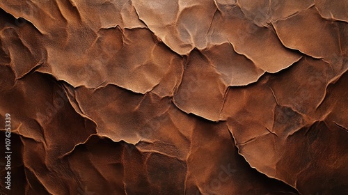 Close-up of textured brown leather, showing its intricate folds and creases.