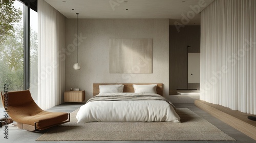 Modern Minimalist Bedroom Design with Large Windows and Luxurious Furnishings
