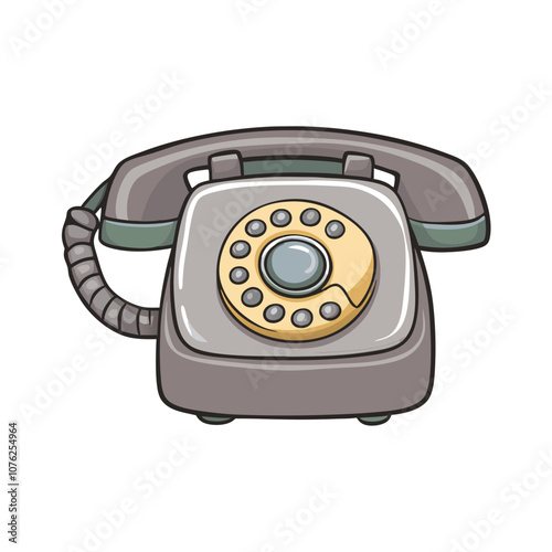 Vector Cartoon Gray Retro Style Rotary Phone illustration