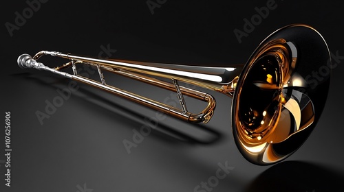 Golden Trombone on Black Background