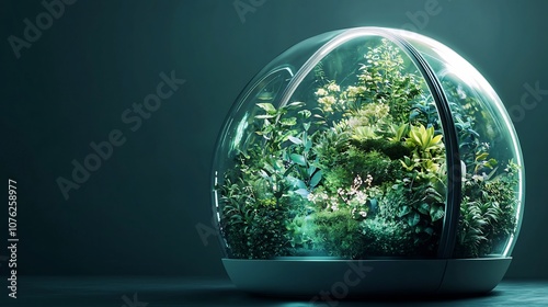 Futuristic Bio Dome with Engineered Glowing Plants Symbolizing Biotechnology s Role in Environmental photo