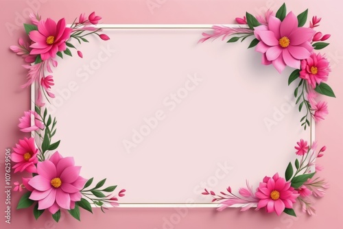 Pink flower frame, floral design, flower border