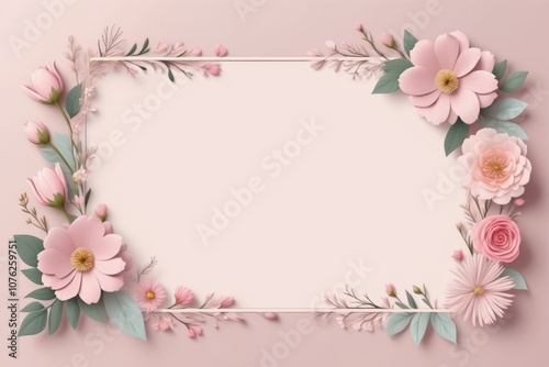 Floral frame with flowers, pink design