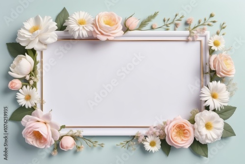 Floral frame with flowers, blue design photo