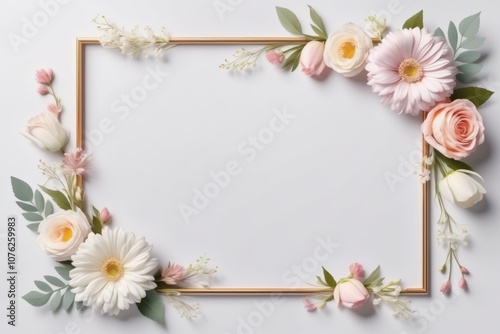 Floral frame with flowers, blue design photo