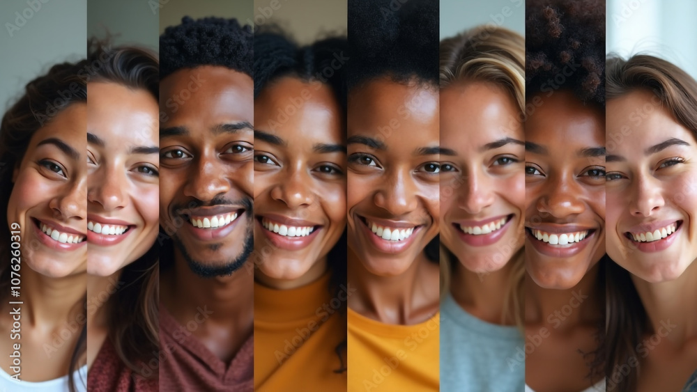 Collage of Smiling Multicultural Faces, Young Diverse People Looking at Camera in Mosaic Headshot Collection. Collage of Smiling Multicultural Faces, Young Diverse People Looking at Camera in Mosaic Headshot Collection.