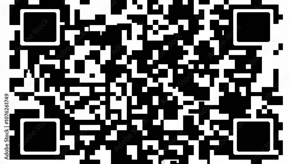 Black and white QR code with intricate pixel pattern design Black and white QR code with intricate pixel pattern design