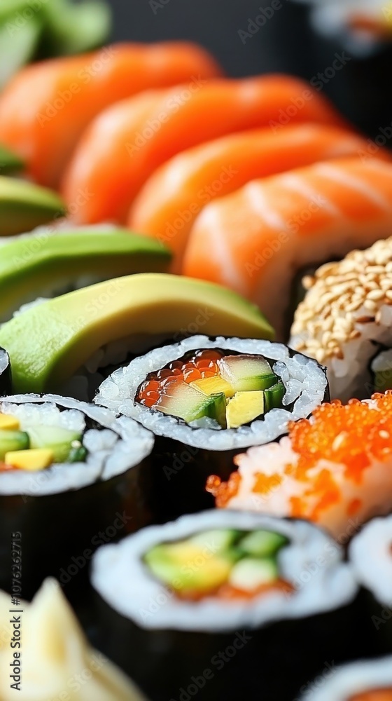 Closeup of Assorted Sushi Rolls. Closeup of Assorted Sushi Rolls.