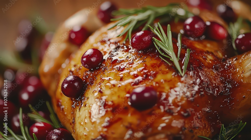 Roasted chicken with cranberries and rosemary, creating festive holiday vibes. Crispy skin, garnished with herbs and berries, ideal for Thanksgiving or Christmas meals. Roasted chicken with cranberries and rosemary, creating festive holiday vibes. Crispy skin, garnished with herbs and berries, ideal for Thanksgiving or Christmas meals.