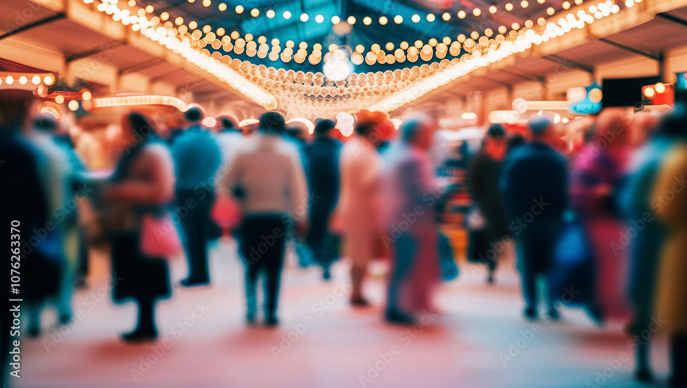 Obraz premium Lively crowd with colorful lights in vibrant night market