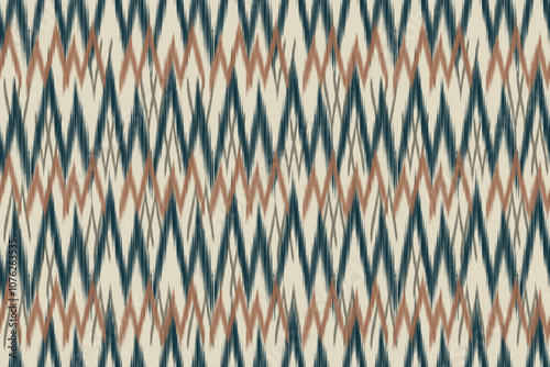  Ikat abstract ethnic art. Seamless pattern in tribal, folk embroidery, and Mexican style. Aztec geometric art ornament print.Design for carpet, cover.wallpaper, wrapping, fabric, clothing