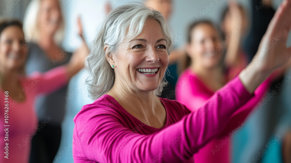 Middle-aged Woman Enjoying Group Fitness Class Middle-aged Woman Enjoying Group Fitness Class