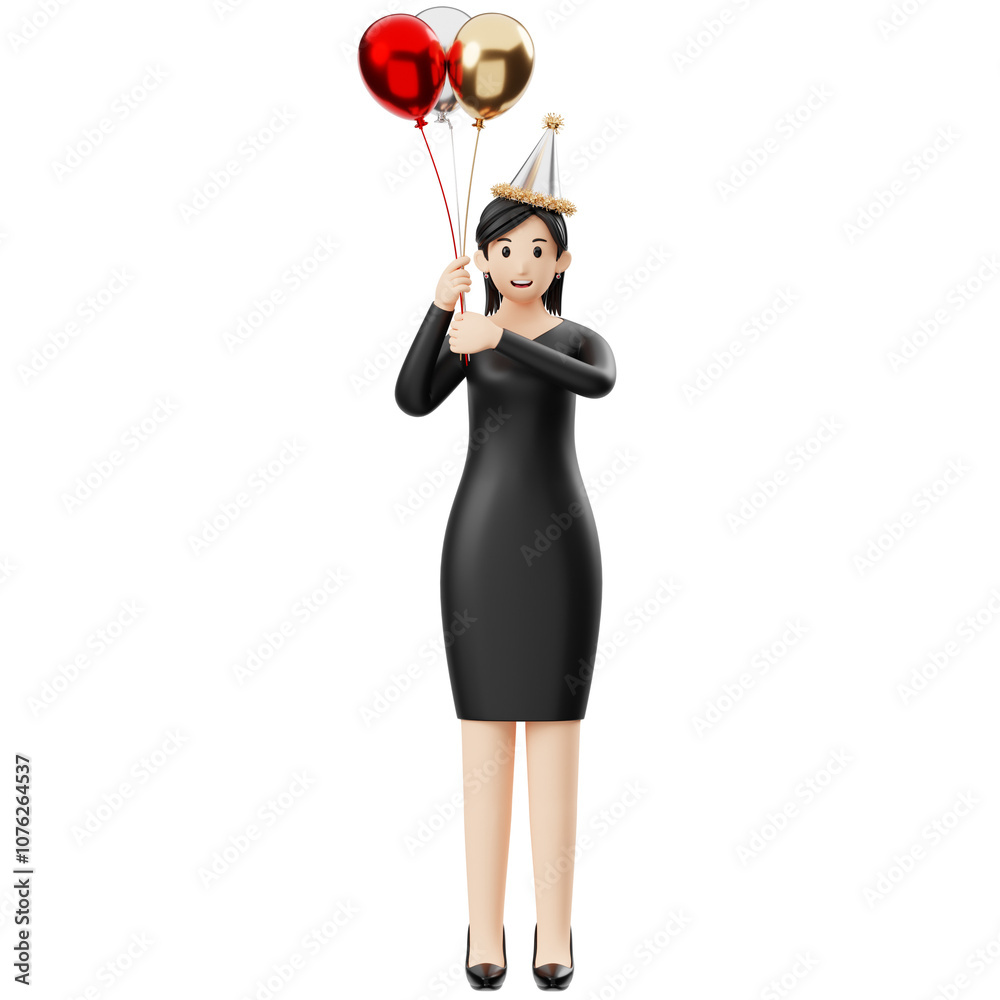 3D Character Woman Holding Balloons 3D Character Woman Holding Balloons