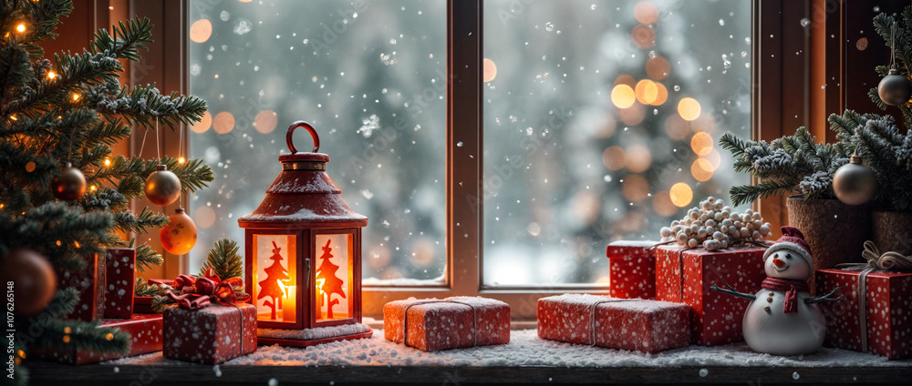 Scena Invernale con Regali e Neve