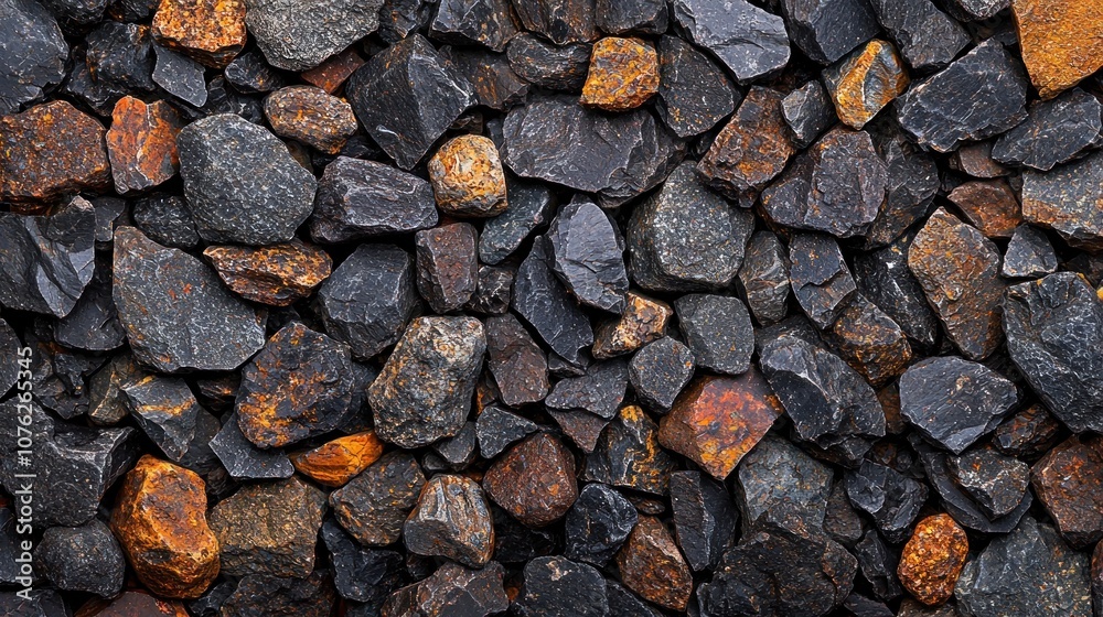 Close-up of a Collection of Smooth, Black and Orange Rocks Close-up of a Collection of Smooth, Black and Orange Rocks