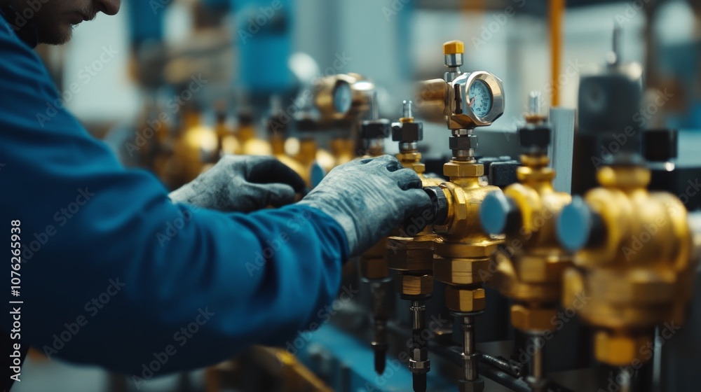 A factory technician performing gas equipment maintenance, focusing on the tools used to fix and service industrial gas systems A factory technician performing gas equipment maintenance, focusing on the tools used to fix and service industrial gas systems