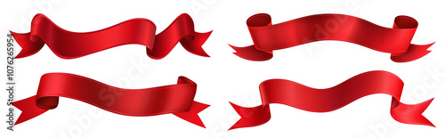 isolated illustration of red ribbon banners