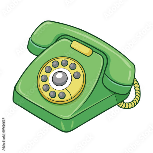 Vector Cartoon Green Retro Style Rotary Phone on a isolated white background