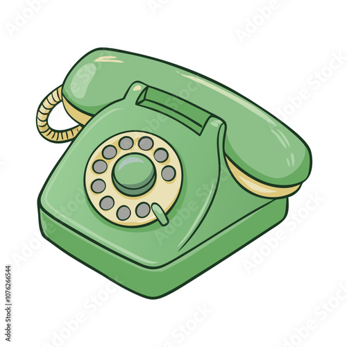 Vector Cartoon Green Retro Style Rotary Phone on a isolated white background
