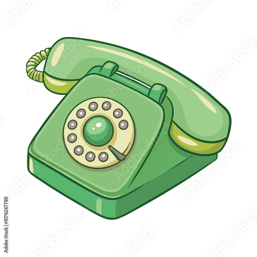 Vector Cartoon Green Retro Style Rotary Phone on a isolated white background