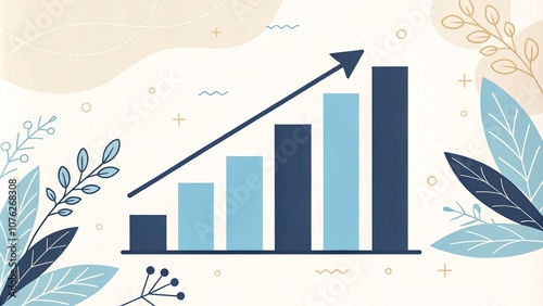 Business Growth Chart, blueteal, floral, bar graph, upward arrow V3 photo