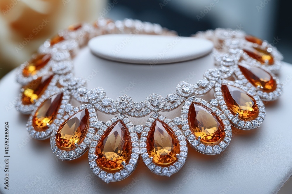 Diamond and Topaz Necklace with Pear-Shaped Gemstones