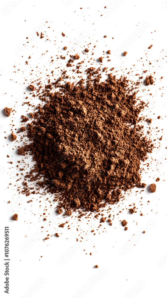 High quality chocolate powder with velvety texture and rich deep brown color on white background High quality chocolate powder with velvety texture and rich deep brown color on white background