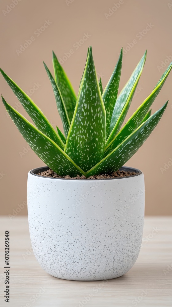Snake Plant in White Pot on Wooden Table Snake Plant in White Pot on Wooden Table