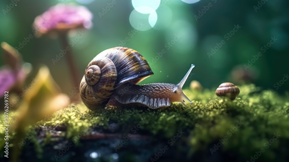 Snail on Mossy Ground Snail on Mossy Ground