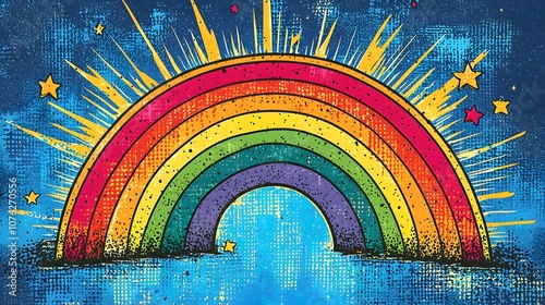 Rainbow with Stars on a Blue Background. photo art for presentation and wallpaper