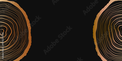 Luxury background with gold lines of annual tree rings. Golden elegant line pattern on black background. Premium design illustration for wedding and vip cover template, grand opening.
