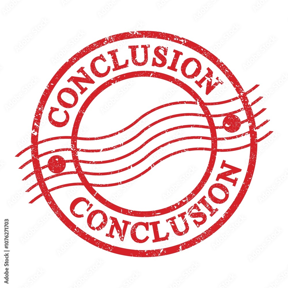 CONCLUSION, text written on red postal stamp. CONCLUSION, text written on red postal stamp.