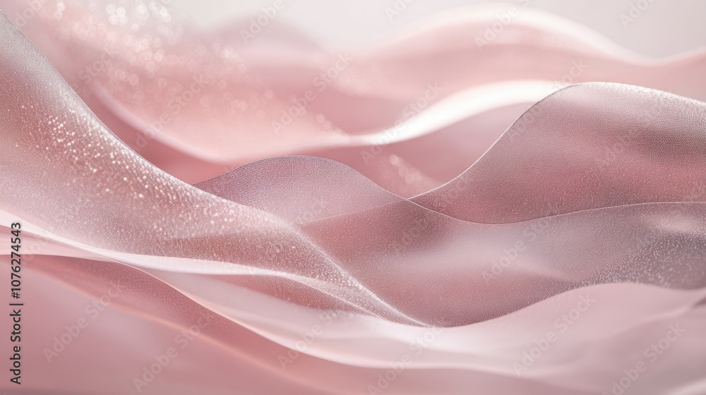 Obraz premium Ethereal Flow of Delicate Pink Fabric with Soft Texture and Gentle Waves, Creating a Dreamy and Serene Background for Various Design Applications