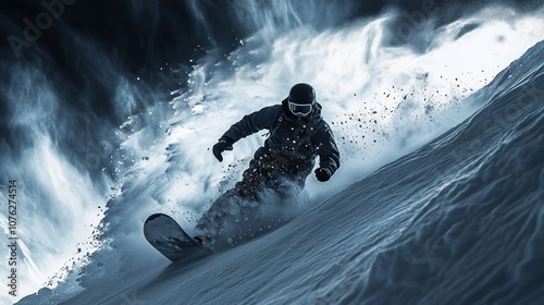 Snowboarder in a powder day