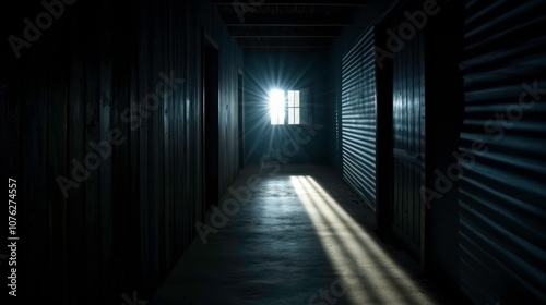 Empty night dark room and moonlight through the window, dark corridor with sun rays. AI 8k photography, ultra HD,and showcasing the natural colors --chaos 1 --ar 16:9 -