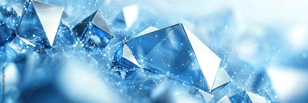 Abstract Blue Geometric Shapes with Connected Lines