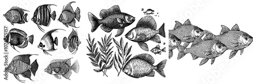 Modern flat fish icons. Nature wildlife fish illustration.