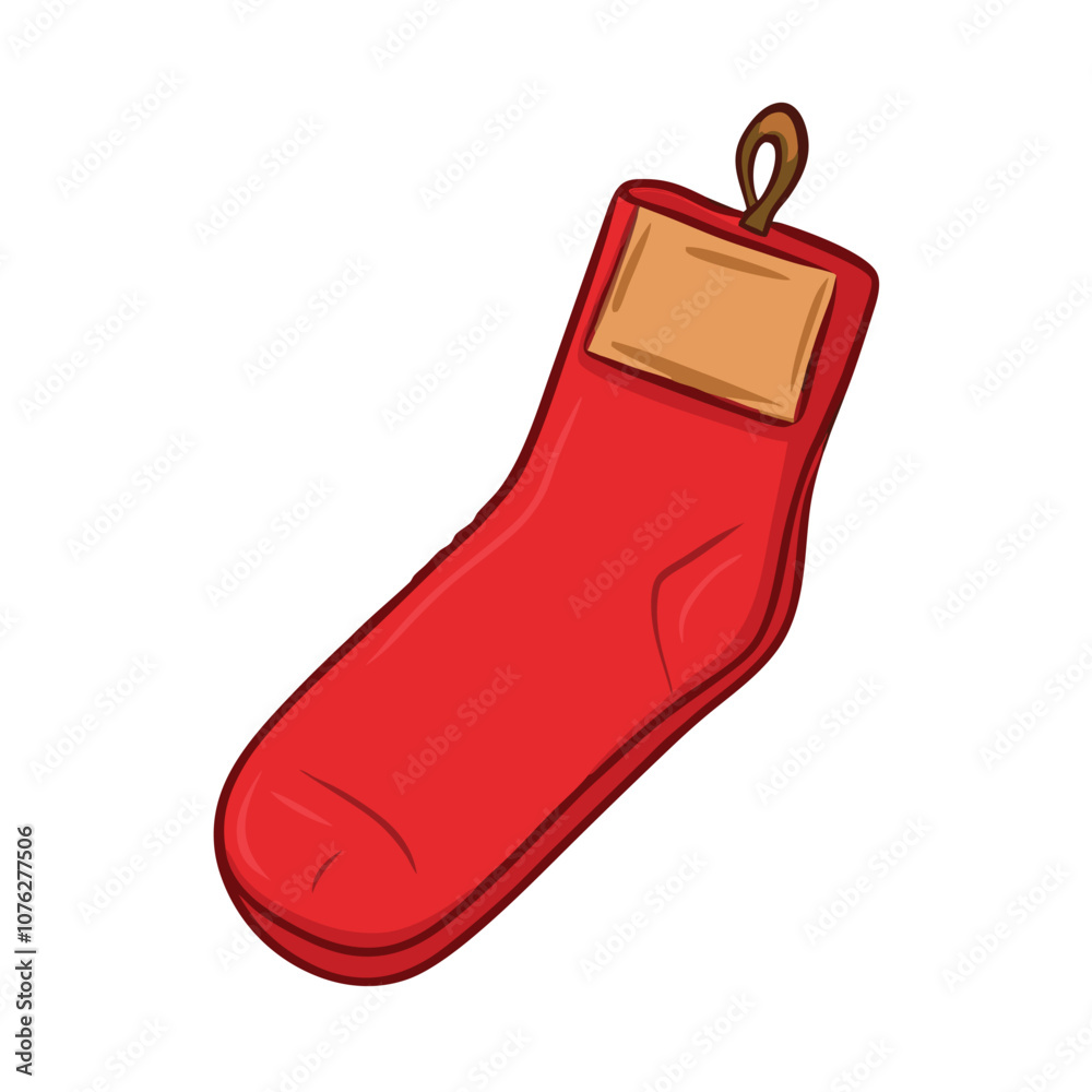 Vector Cartoon Illustration New Red Socks with Brown Paper Label Vector Cartoon Illustration New Red Socks with Brown Paper Label