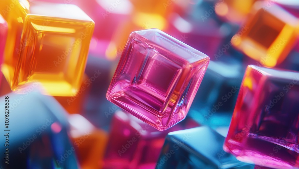 Colorful Glass Cubes with Reflective Surfaces Colorful Glass Cubes with Reflective Surfaces