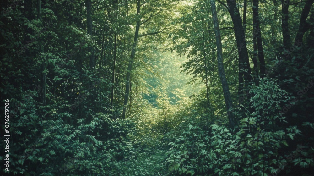 Fototapeta premium Sunlight Filtering Through a Dense Forest Canopy