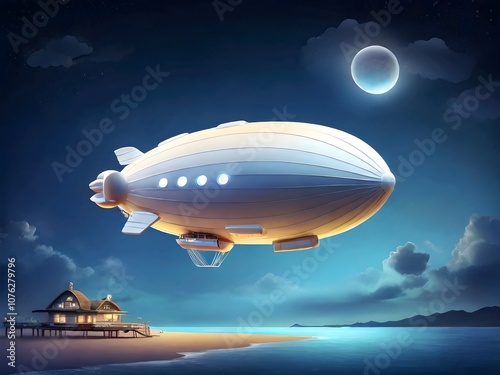 ufo flying over the earth  zeppelin  airship  blimp  dirigible  sky  air balloon  ship  travel,Ai generated  photo