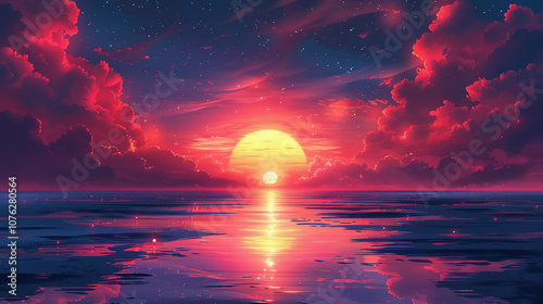 Vibrant Ocean Sunset With Dramatic Sky and Reflective Water