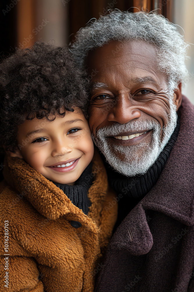 Grandfather and grandson hugging with wide smiles, vibrant purple backdrop, warm and affectionate Grandfather and grandson hugging with wide smiles, vibrant purple backdrop, warm and affectionate