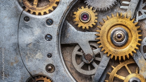 Intricate Close-Up of Antique Gears and Cogs in a Vintage Timepiece Exhibiting Complex Mechanical Engineering and Timeless Craftsmanship