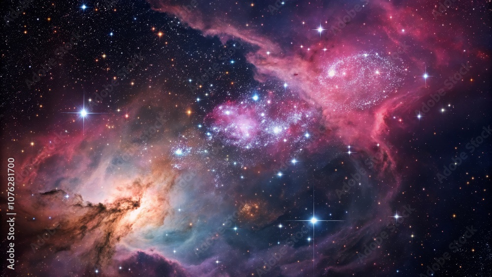 Fototapeta premium Vibrant Cosmic Nebulae and Stars in Deep Space - Stunning Galactic Scene with Colorful Interstellar Clouds and Celestial Bodies